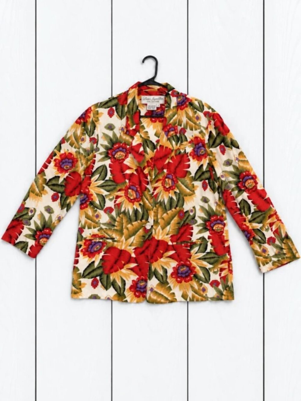 Vintage Laura & Jayne Petite Women's Floral Blazer Jacket Button Front Pockets 8